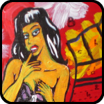 Painting By Toast - Girl In Garter Belts WIth Wing Shaped Meat Behind Her
