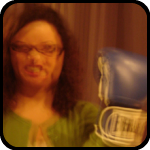 Woman with blue Everlast boxing gloves Woman with blue Everlast boxing gloves
