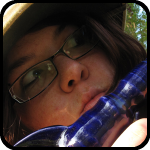 Rachel, in hat, with ceramic ray gun